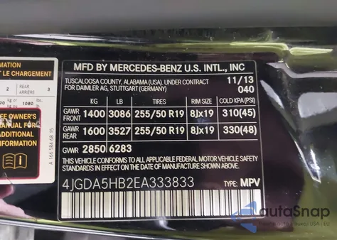 2014 Mercedes-Benz Ml 350 4Matic z USA, uszkodzony, nr VIN 4JGDA5HB2EA333833